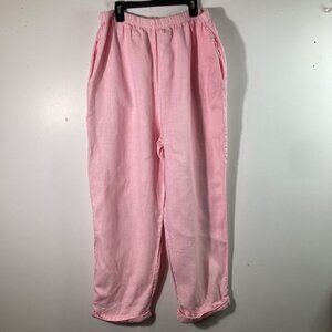 Womens Donna Linen Pull On Pants Stretch‎ Waist Pink Straight Leg L